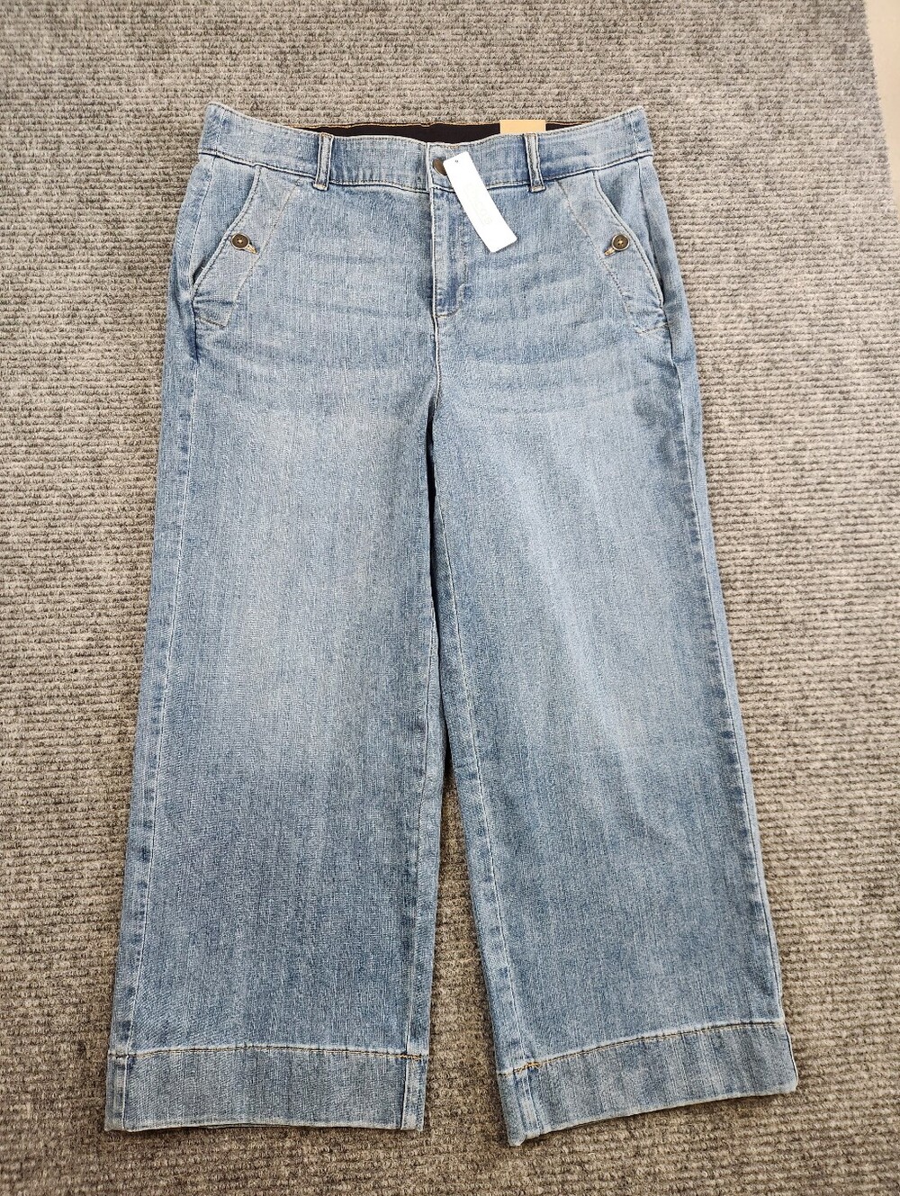 Chico's Trouser Crop Jeans Size 1.5 (12) Blue Wide Leg High Rise 570349588 NWT